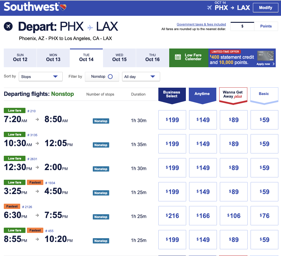 southwest flight search